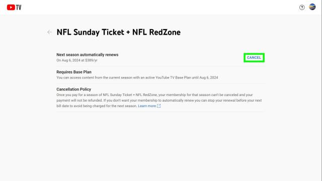 Will NFL Sunday ticket automatically cancel my subscription if it