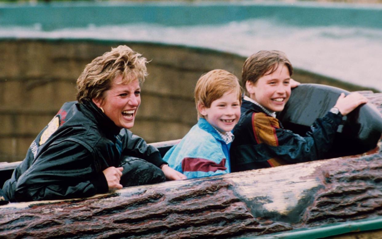 Princess Diana and her sons at Thorpe Park in 1993 - Rex Features