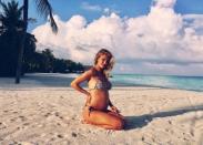 <p>ELLE's January cover star revealed news of her pregnancy on Instagram with a picture, taken by her fiancé Jason Statham. She captioned the image: 'Very happy to share that Jason and I are expecting!! Lots of love Rosie.'</p>