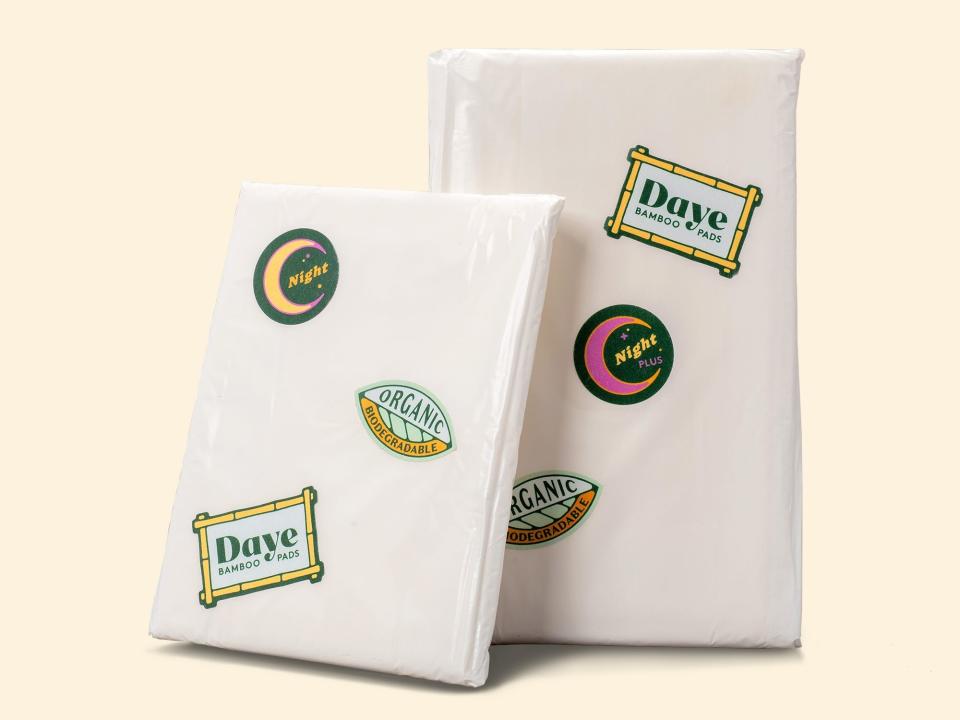 Photo of a menstrual pad with Daye logo.