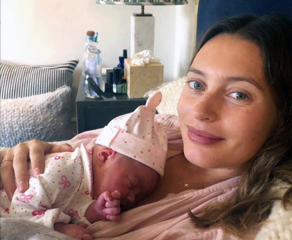 Ella after giving birth to her first daughter, Skye - Deliciously Ella 