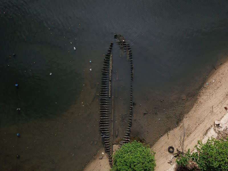 Abandoned ships on the shores of Guanabara Bay in Niteroi, Rio de Janeiro state