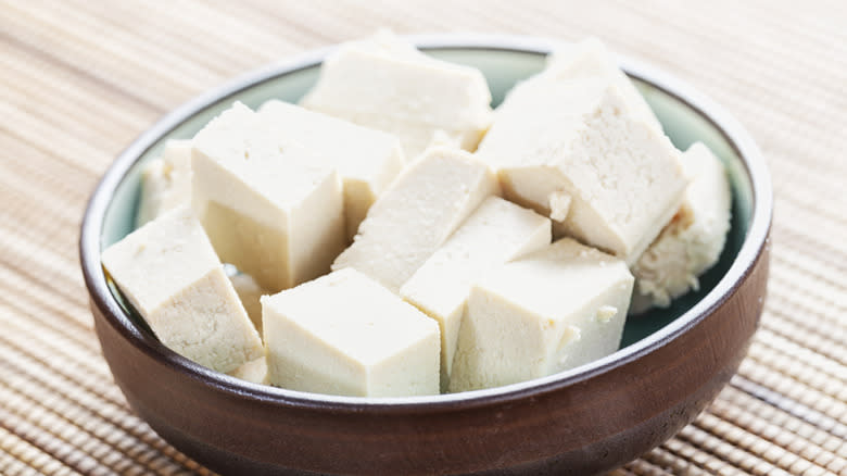 cubed tofu in bowl