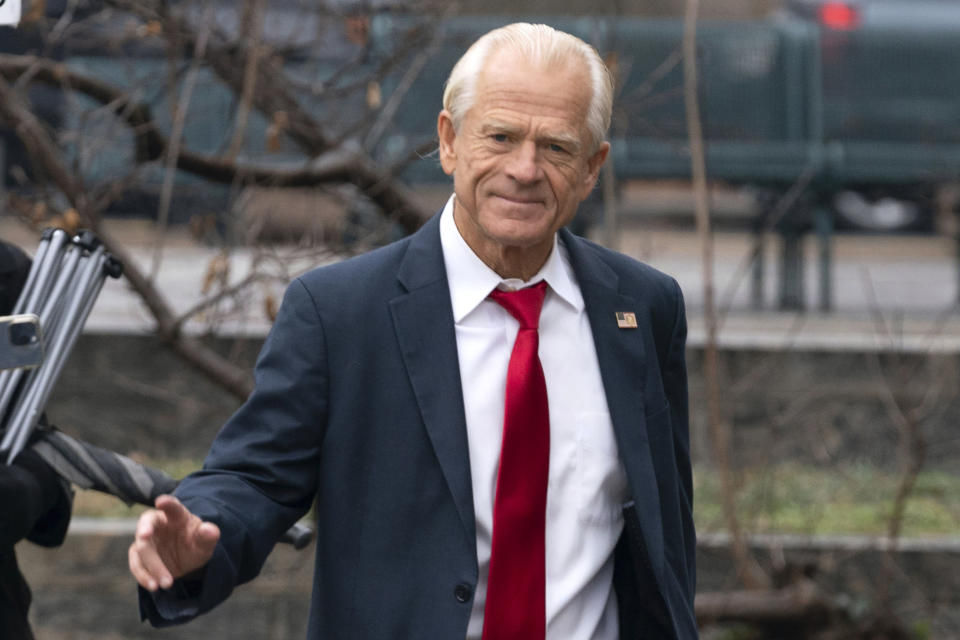 Former Trump White House official Peter Navarro arrives at U.S. Federal Courthouse in Washington, Thursday, Jan. 25, 2024. (AP Photo/Jose Luis Magana)