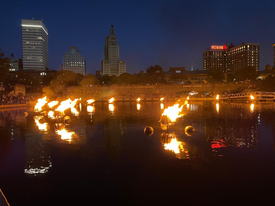 A WaterFire lighting in 2021, when the festival returned to Providence after a pandemic hiatus.