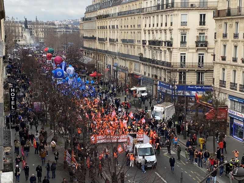 Demonstration against the French government's pension reform plan, in Paris