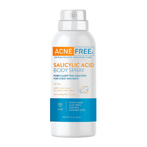 Acne Free Salicylic Acid body spray against white background