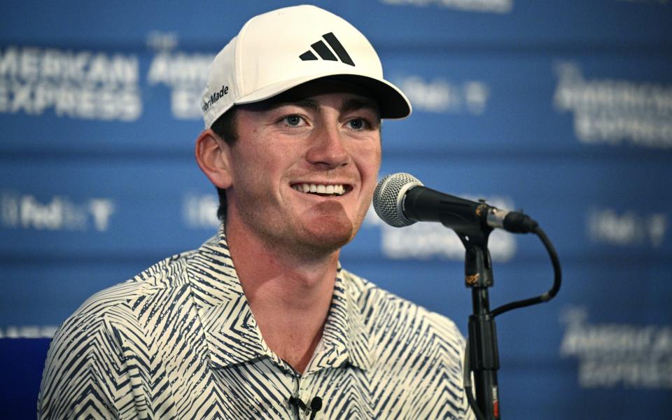 Nick Dunlap of the US after winning The American Express after the final round at Pete Dye Stadium Course in La Quinta, California on Sunday.