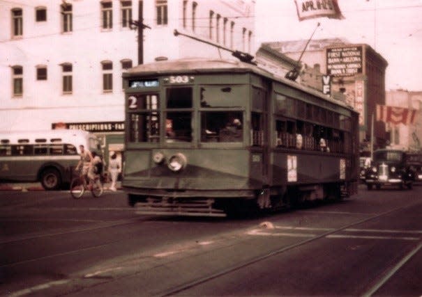 Car 503 In Downtown Phoenix headed out on Washington Street to the State Capitol in 1947.