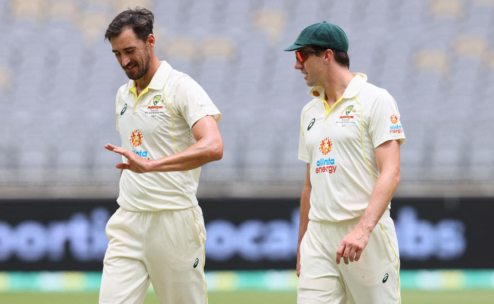 Mitchell Starc and Pat Cummins, pictured here during the first Test between Australia and West Indies.