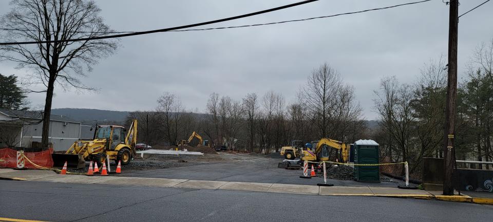 The new Dunkin' location is under construction on March 28, 2024, on Main Street in Stroudsburg between the Wawa and William H. Clark Funeral Home.