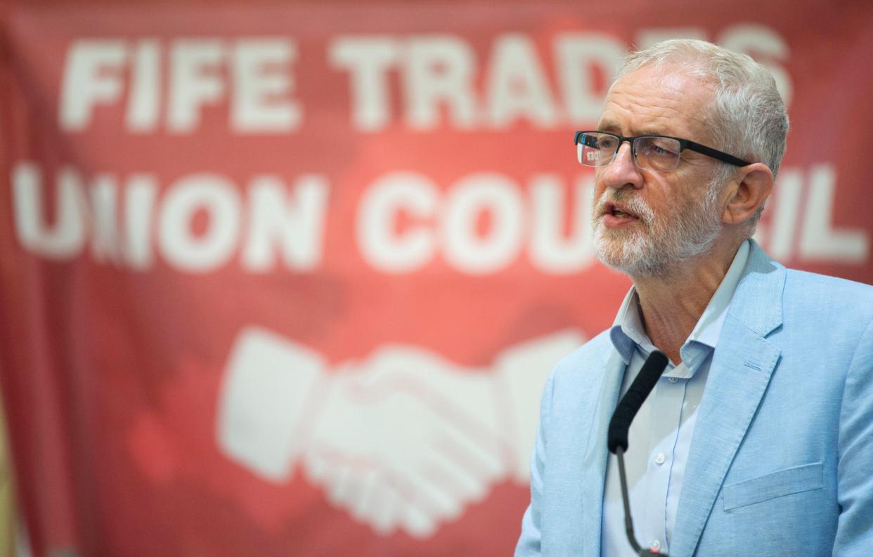 Labour leader Jeremy Corbyn deliver a speech during the Scottish Trades Union Congress "Fighting for our Future" march: PA