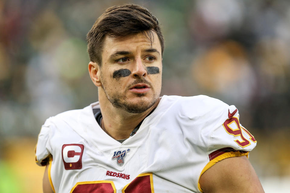 Ryan Kerrigan #91 of the Washington Redskins walks off the field after losing to the Green Bay Packers 20-15 at Lambeau Field on December 08, 2019 in Green Bay, Wisconsin. (Photo by Dylan Buell/Getty Images)