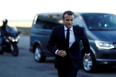 French President Emmanuel Macron arrives to visit the fishing port in Le Guilvinec, France, June 21, 2018. REUTERS/Stephane Mahe/Pool