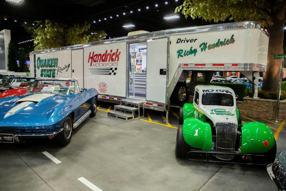 The trailer from Rick Hendrick's late son, Ricky Hendrick's race team on display inside the 58,000-square-foot Heritage Center in Concord, North Carolina, on July 25, 2023.
