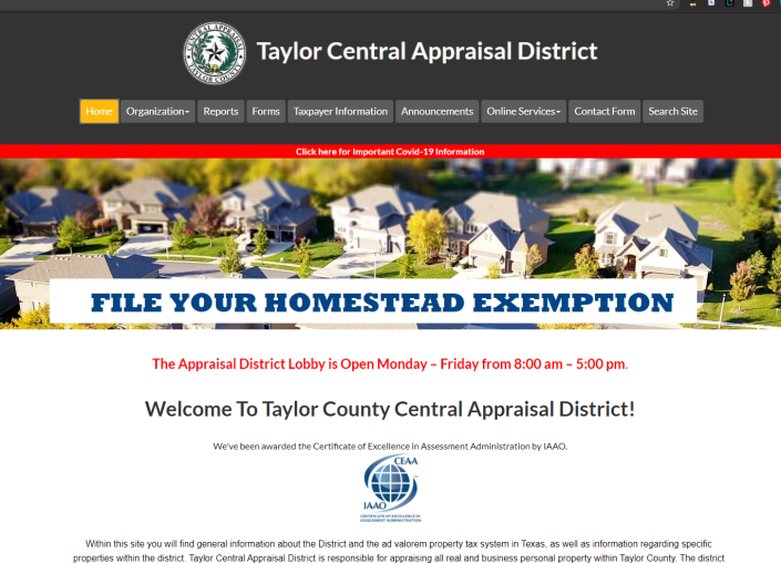 The Taylor County Central Appraisal District&#39;s website.