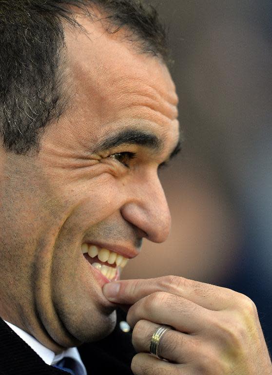 Everton's manager Roberto Martinez, seen before their English Premier League match against Crystal Palace, at Goodison Park in Liverpool, on April 16, 2014