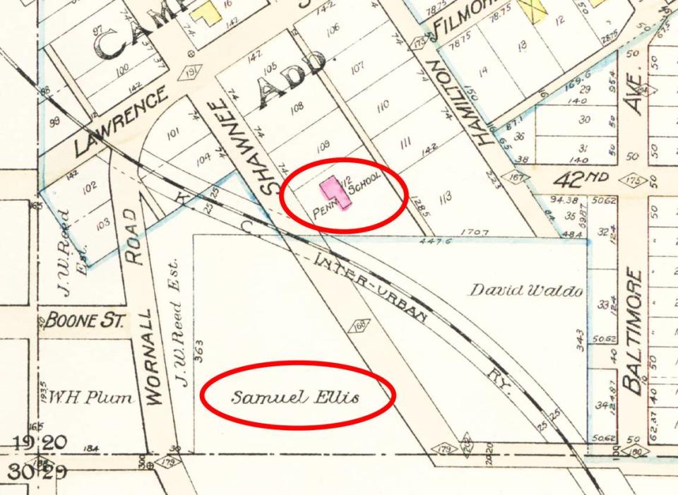 A 1900 street atlas showing the Penn School and its proximity to the Ellis property.