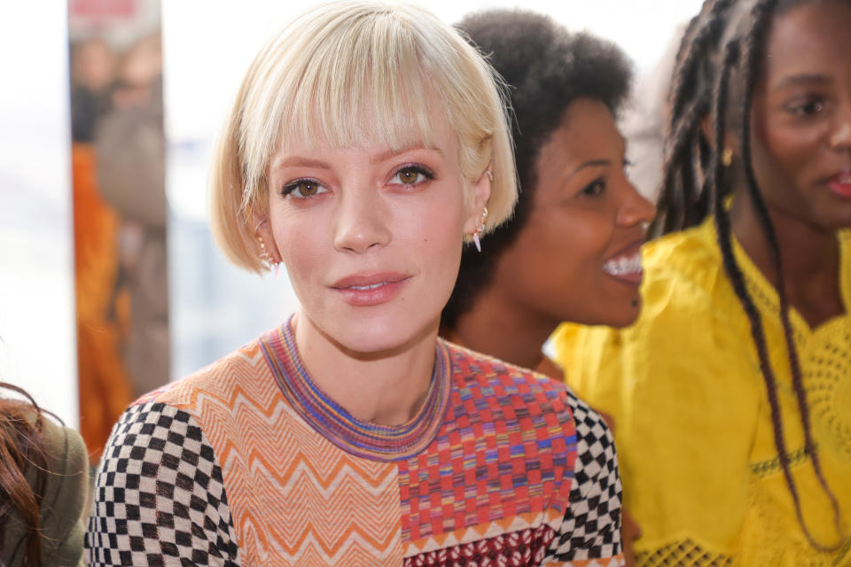 Lily Allen attends the Ulla Johnson show during New York Fashion Week: The Shows  on February 12, 2023 in New York City. (Photo by Michael Loccisano/Getty Images)