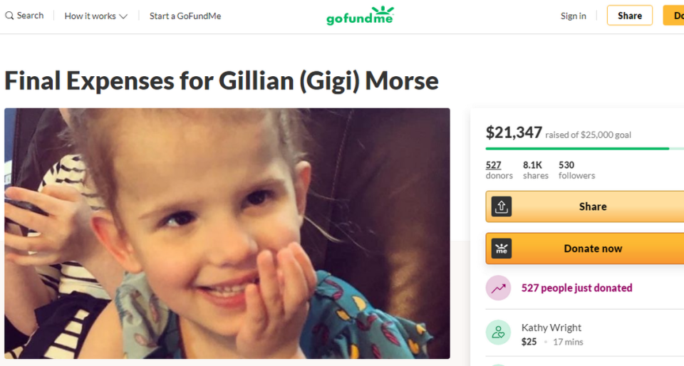 A GoFundMe campaign hopes to raise $25,000 for “final expenses” for the family of Gigi Morse, noting her death was unexpected.