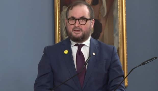 Paul Ledwell, clerk of the executive council, speaks during the Feb. 4 Prince Edward Island cabinet shuffle.   (CBC - image credit)