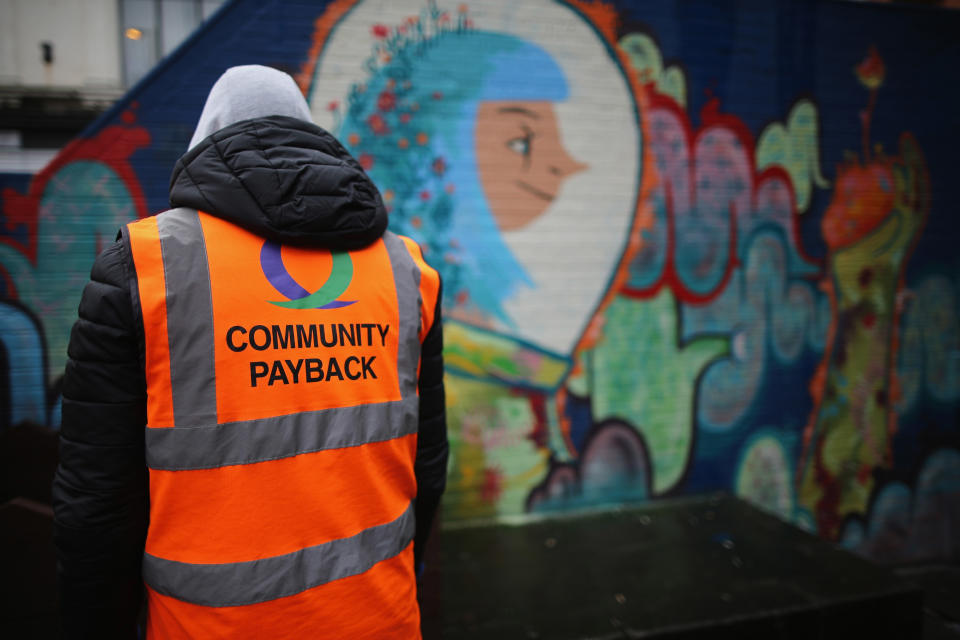 MANCHESTER, UNITED KINGDOM - FEBRUARY 26:  Young offenders do manual work erecting a flower display box as part of a Community Payback Scheme on February 26, 2015 in Manchester, United Kingdom. As the United Kingdom prepares to vote in the May 7th general election  many people are debating some of the many key issues that they face in their life, employment, the NHS, housing, benefits, education, immigration, 'the North South divide, austerity, EU membership and the environment.  (Photo by Christopher Furlong/Getty Images)