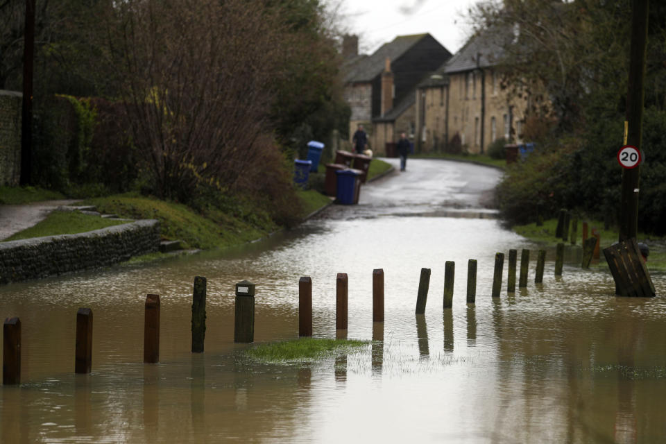 A flooded road in Islip, Oxfordshire.