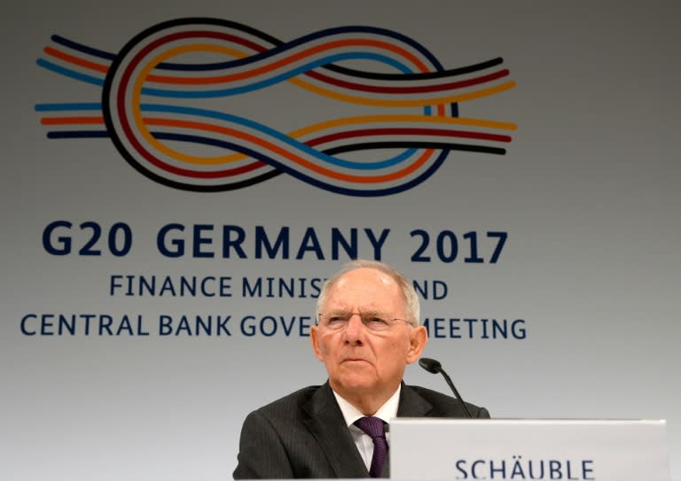 German Finance Minister Wolfgang Schaeuble attends a press conference after the G20 Finance Ministers and Central Bank Governors Meeting in Baden-Baden, southern Germany, on March 18, 2017