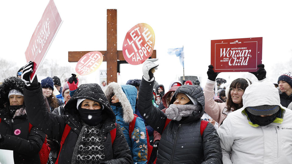 People attend the annual March for Life rally on the National Mall on January 19, 2024 in Washington, DC.  / Credit: Anna Moneymaker / Getty Images