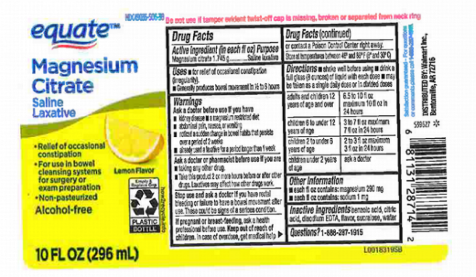 Citraro de magnesio laxante salino sabor limón de Equate de Walmart