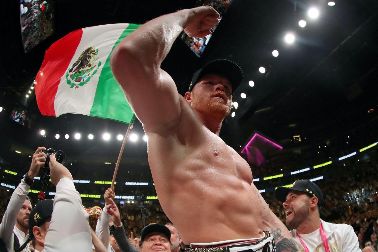 Saul Alvarez celebrates one of his many wins in the boxing ring.