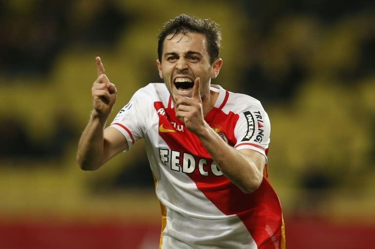 Monaco's midfielder Silva Bernardo celebrates after scoring a goal during a French L1 football match against Bastia on February 2, 2016 at the Louis II Stadium in Monaco