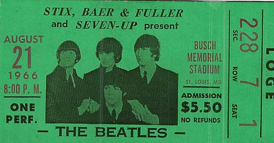 Dennis Hodo's ticket stub from 1966 Beatles concert in St. Louis.