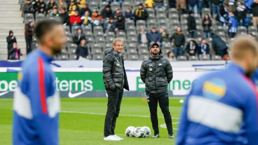 Nouri (centre right) has taken over at Hertha after Klinsmann abruptly quit on Tuesday
