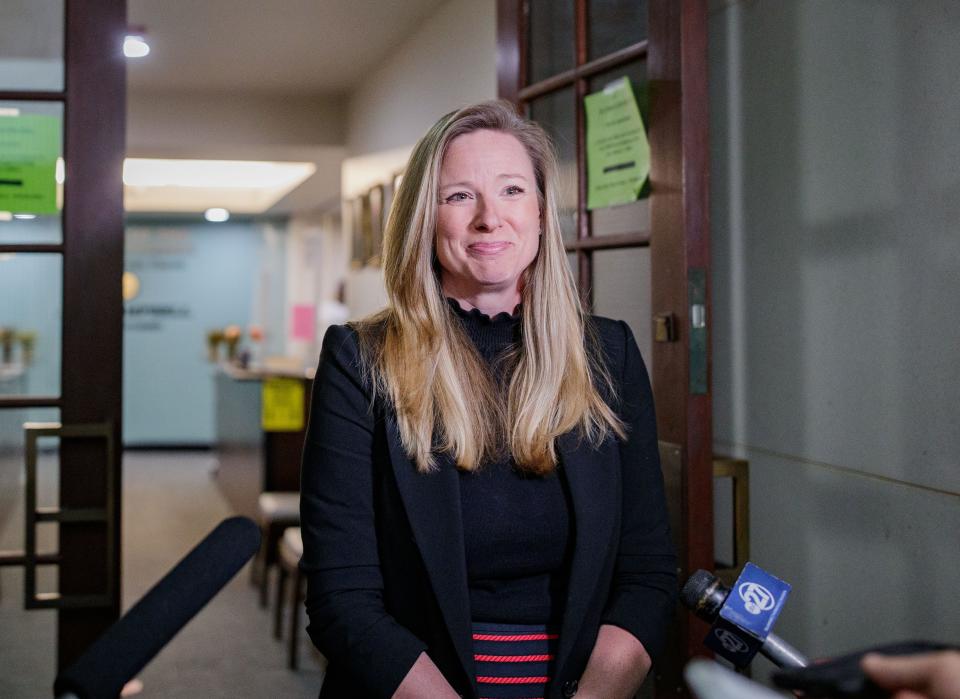 Assistant state attorney Georgia Cappleman answers questions from the media regarding the arrest of Charlie Adelson in connection with the murder of former Florida State University law professor Dan Markel on Thursday, April 21, 2022.