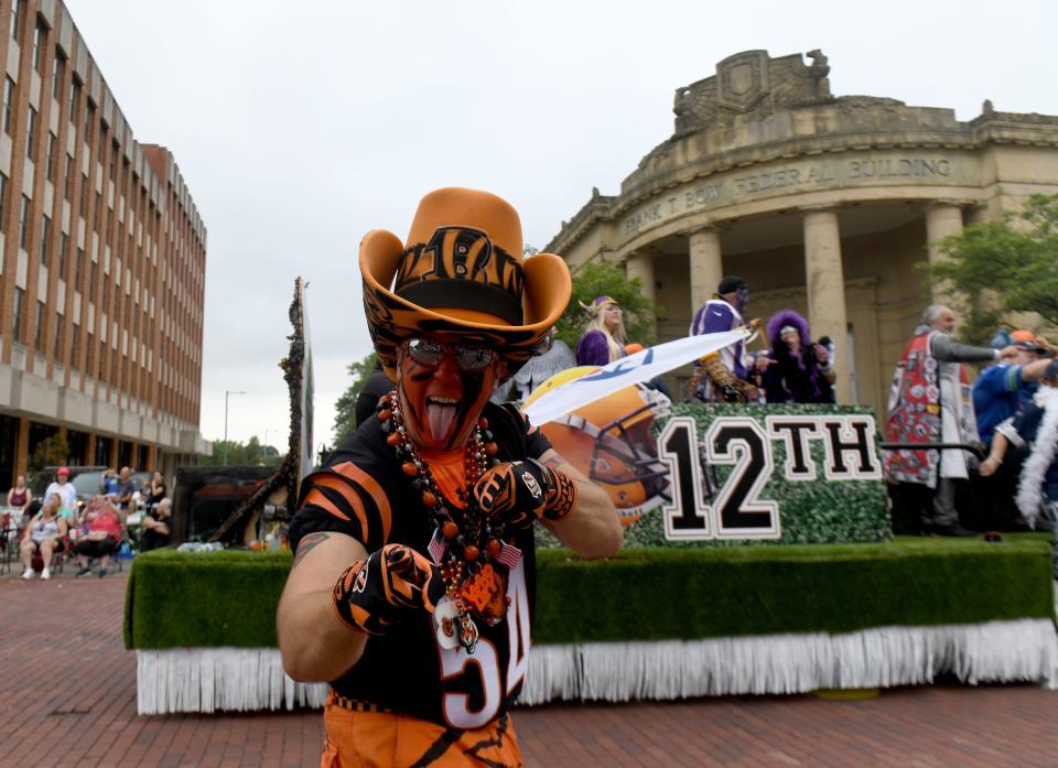 A perennial favorite, the 12th Man Float, participates in the Canton Repository Grand Parade in 2022. More floats are expected at the parade this year.