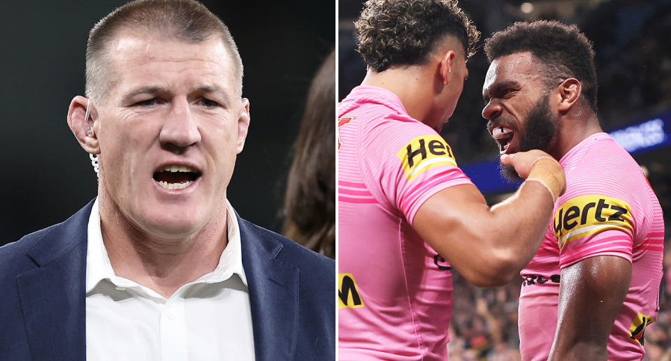 On the left is NRL great Paul Gallen and Penrith star Sunia Turuva on the right.