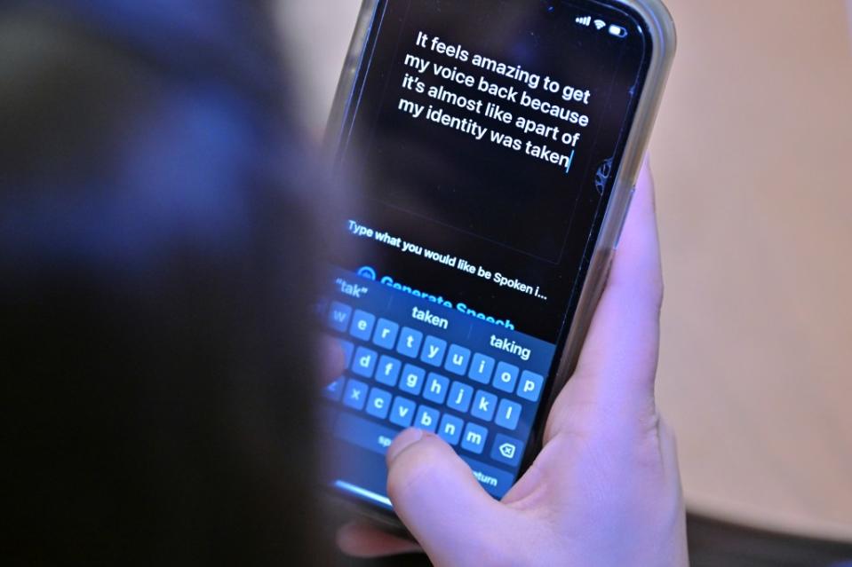 Alexis Bogan types a response to a reporter’s question. AP Photo/Josh Reynolds