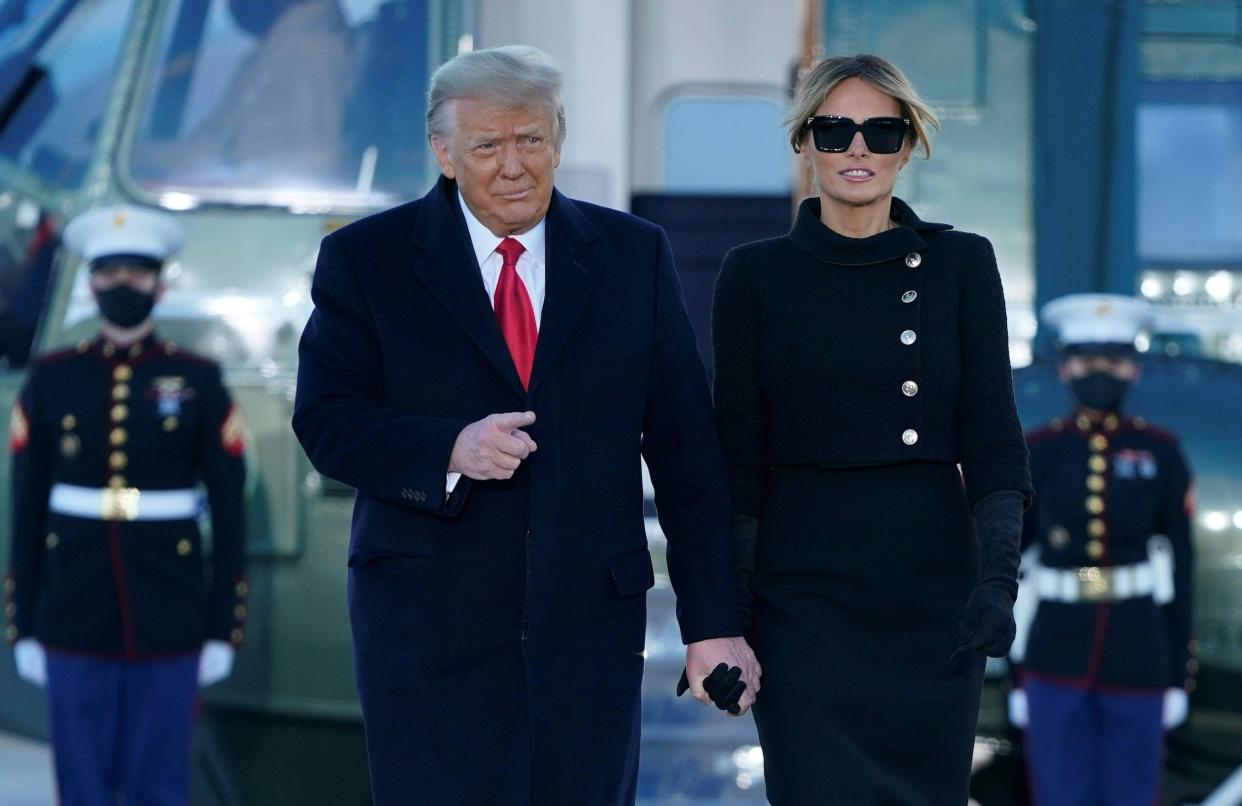 <p>Donald and Melania Trump arrive in Mar a Lago after departing the White House</p> (AFP via Getty Images)