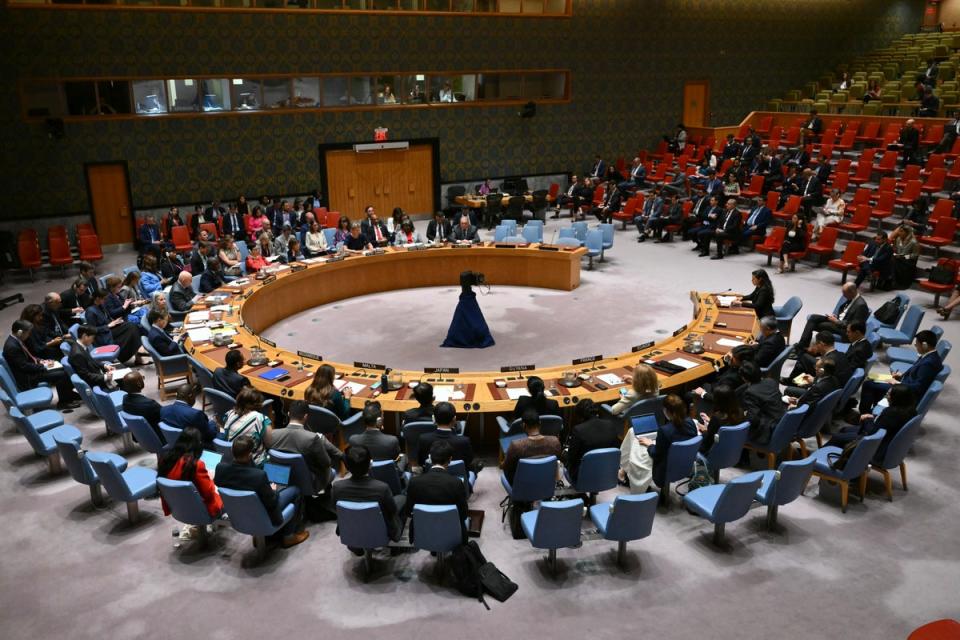 An overall view as the UN Security Council holds a meeting on the situation in the Middle East at UN headquarters on 10 June 2024 in New York (AFP via Getty Images)