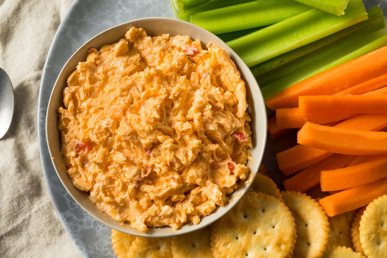 Homemade Pimento Cheese Spread with Crackers and Veggies