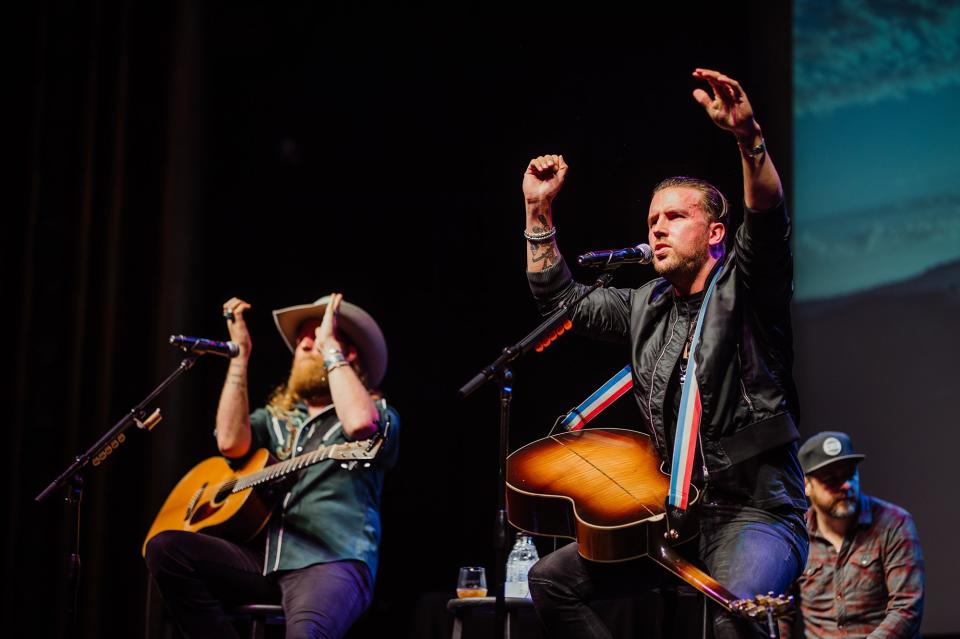 John and TJ Osborne of <a href="https://people.com/tag/brothers-osborne/" rel="nofollow noopener" target="_blank" data-ylk="slk:Brothers Osborne;elm:context_link;itc:0;sec:content-canvas" class="link ">Brothers Osborne</a> got the crowd rockin' at the Uptown Theatre on May 15.