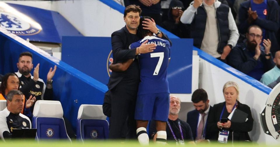 Chelsea boss Mauricio Pochettino and Raheem Sterling Credit: Alamy