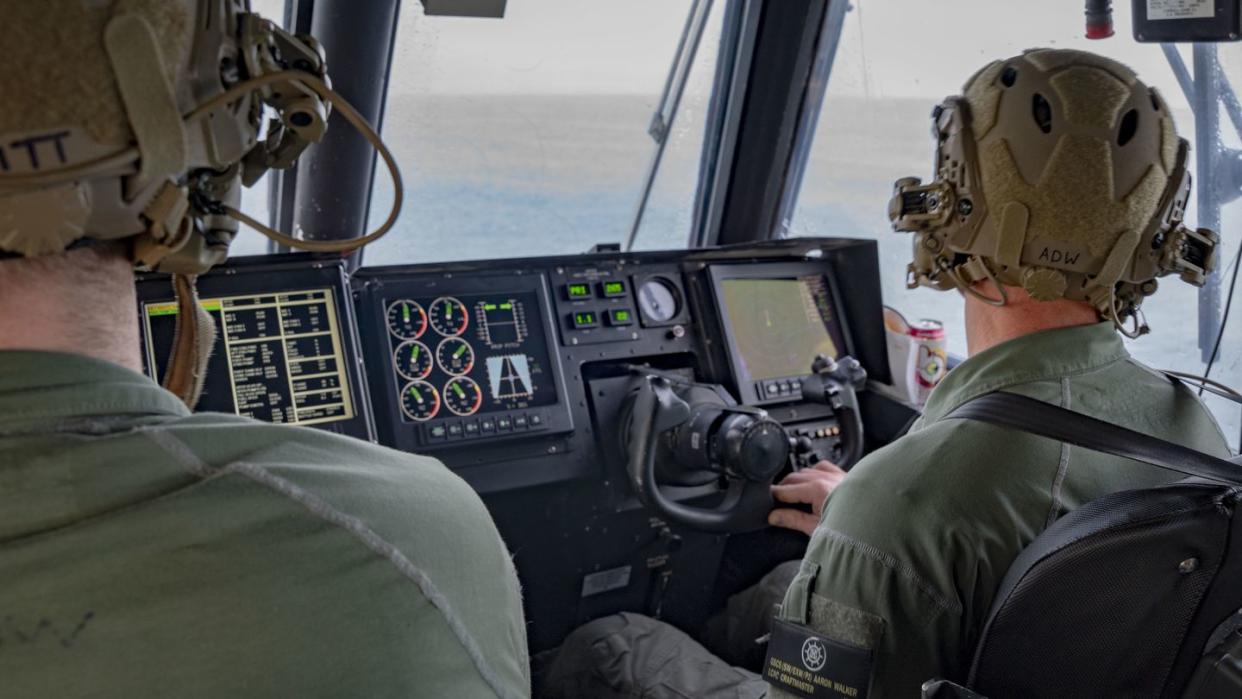 Sailors operate landing craft air cushions during recovery efforts of a high-altitude balloon in the Atlantic Ocean, Feb. 8, 2023. (MCS1 Ryan Seelbach/Navy)