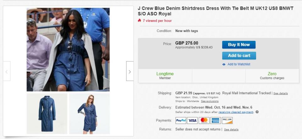 Das Kleid ist auf Ebay zu finden, allerdings mit Meghan-Aufschlag (Bild: Ebay)