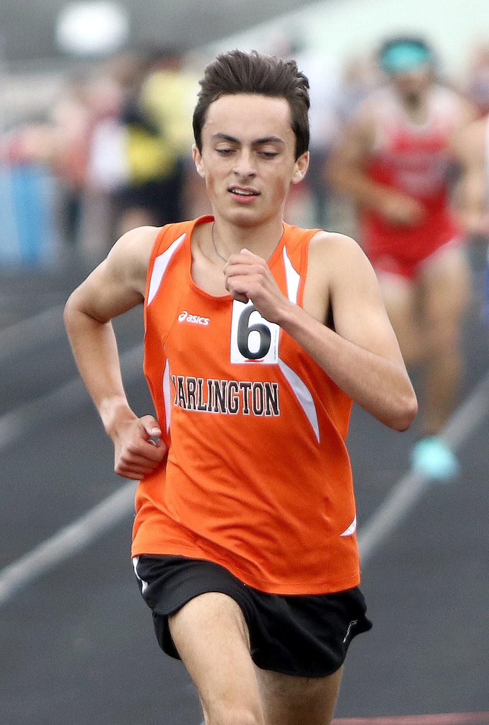 Marlington's Nash Minor qualified for state track after finishing third in the boys 3200 meter final at the Division II track and field regional finals held at Austintown Fitch High School, Saturday, May 28, 2022.