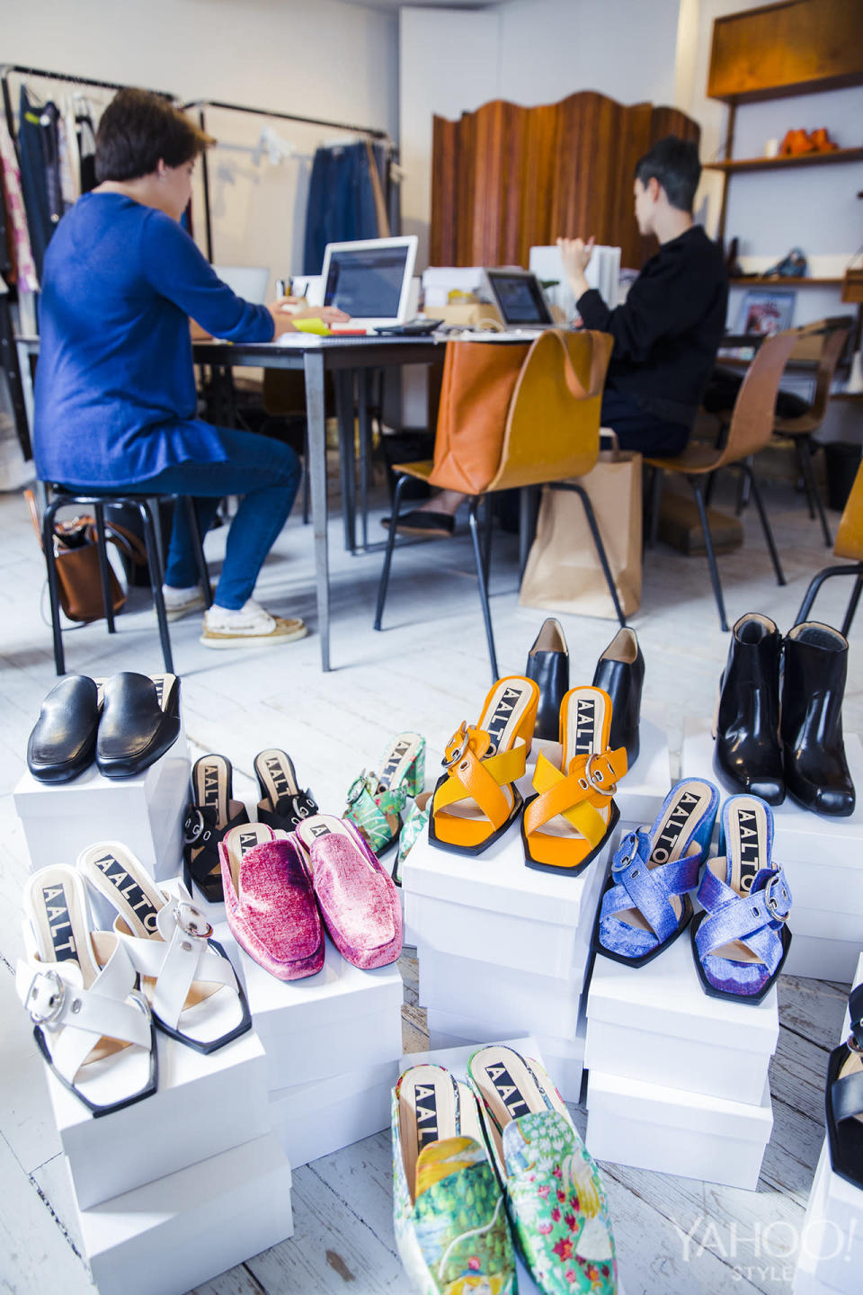 A sea of shoes in the Aalto studio.