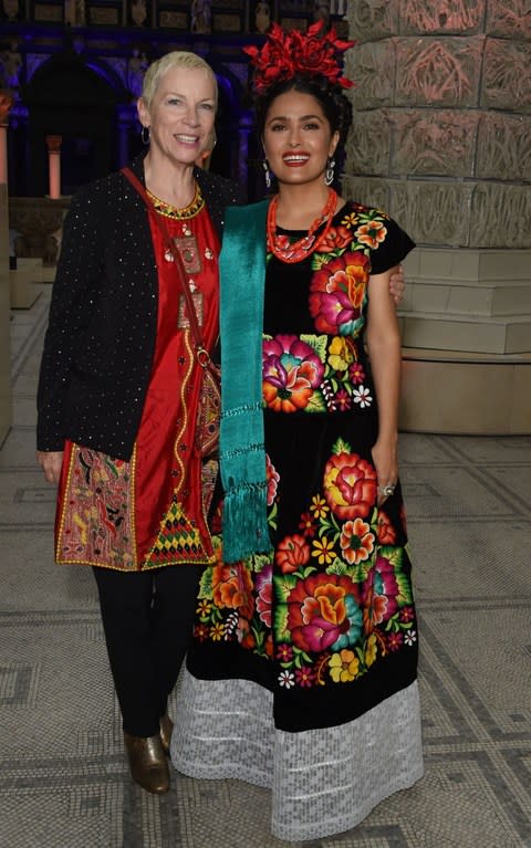 Annie Lennox and Salma Hayek attend a private view of Frida Kahlo: Making Her Self Up - Credit: David M. Benett 