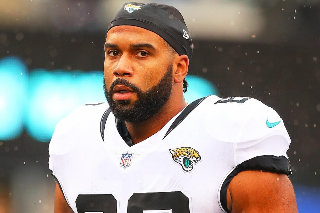 Austin Seferian-Jenkins (88) during warm ups prior to the National Football League game between the New York Giants and the Jacksonville Jaguars on September 9, 2018 at MetLife Stadium in East Rutherford, NJ.