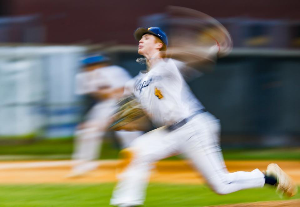 Naples pitcher Johnny King (4) competes against the Charlotte Tarpons in a game at Naples High School in Naples on Wednesday, March 27, 2024.